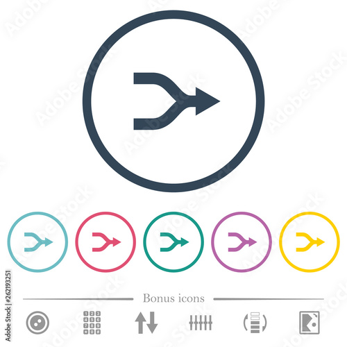Merge right arrows flat color icons in round outlines