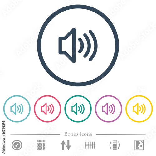 Volume flat color icons in round outlines