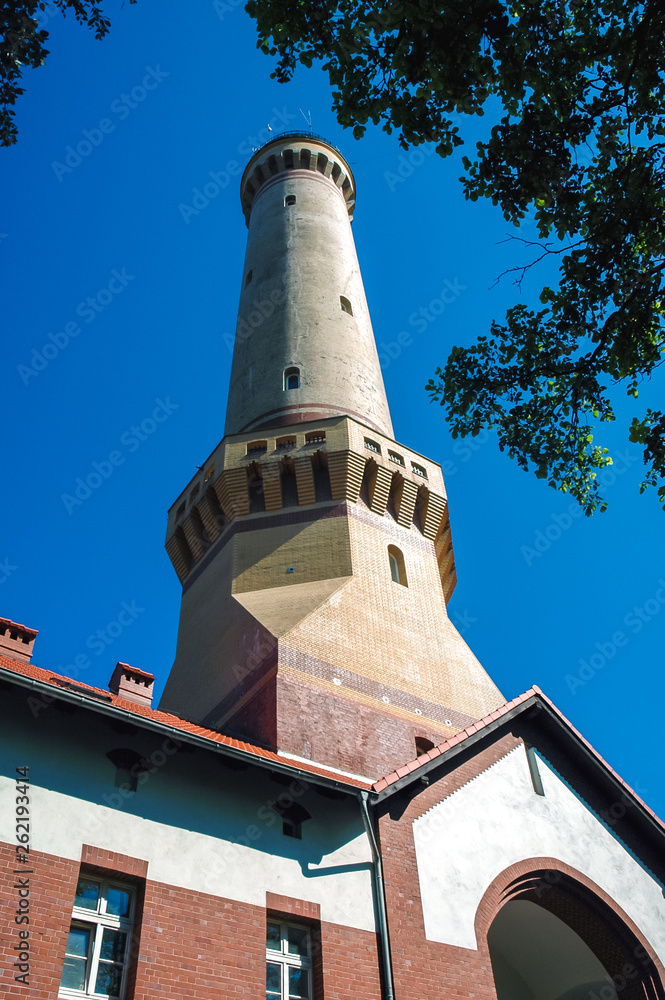 View on a tower of Baltic Sea lighthouse in Swinoujscie city, Poland