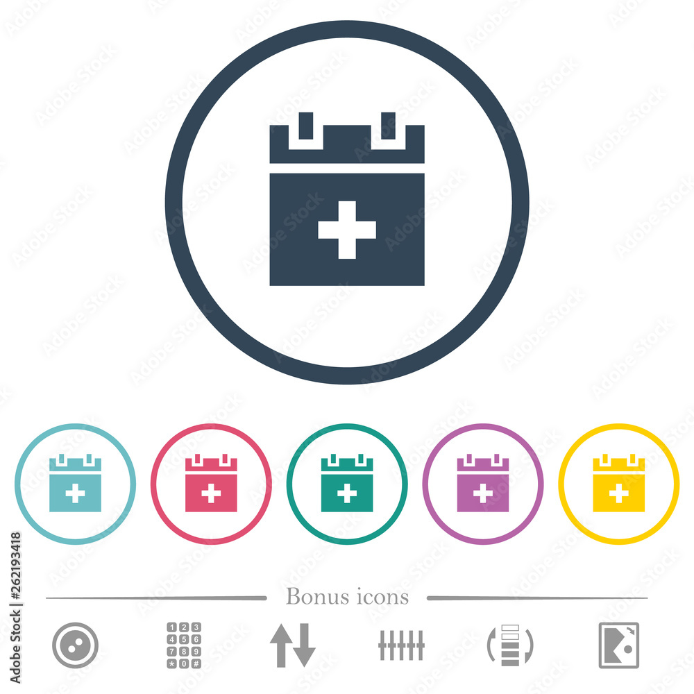 Fototapeta premium Add new schedule item flat color icons in round outlines