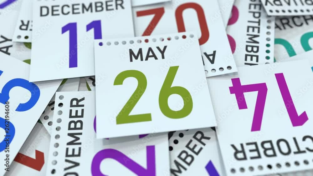 May 26 date on calendar leaf. 3D animation May 26 date on calendar leaf. 3D animation