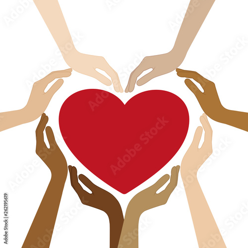 human hands with different skin colors form a heart vector illustration EPS10