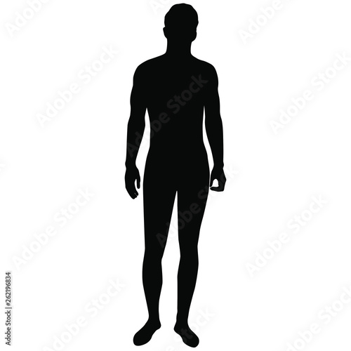 Vector silhouette figure of a man, standing, black color, isolated on white background