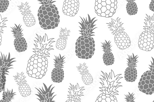 Seamless pattern with pineapple. Vintage pineapple seamless for your business. Vector texture. Black ink pattern