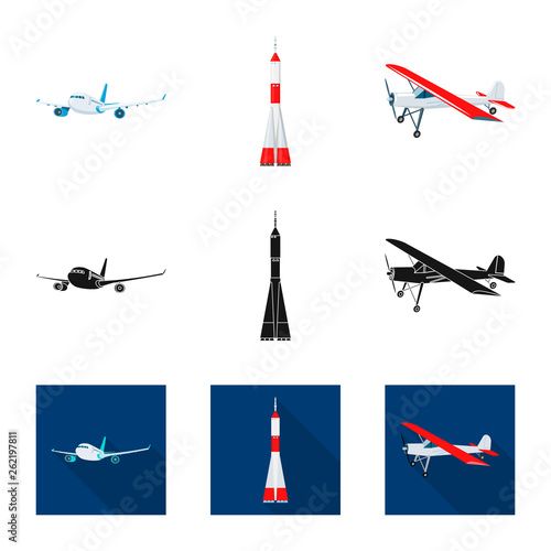 Isolated object of plane and transport icon. Collection of plane and sky stock symbol for web.