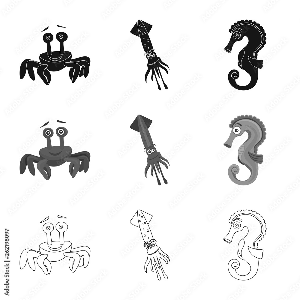 Isolated object of sea and animal sign. Set of sea and marine stock vector illustration. Isolated object of sea and animal sign. Set of sea and marine stock vector illustration.