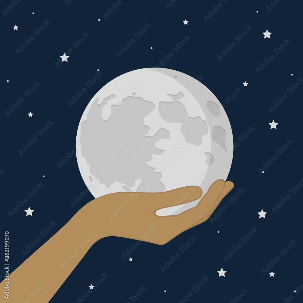 Naklejka premium hand hold the moon in universe starry sky vector illustration EPS10