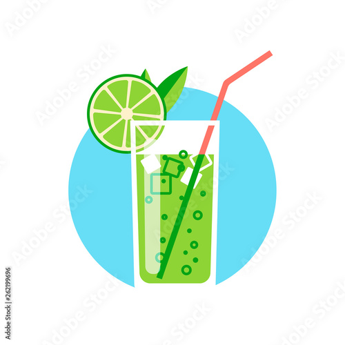 Lemonade or mojito cocktail vector flat icon isolated on white background. Minimal simple stile. 10 EPS illustration.
