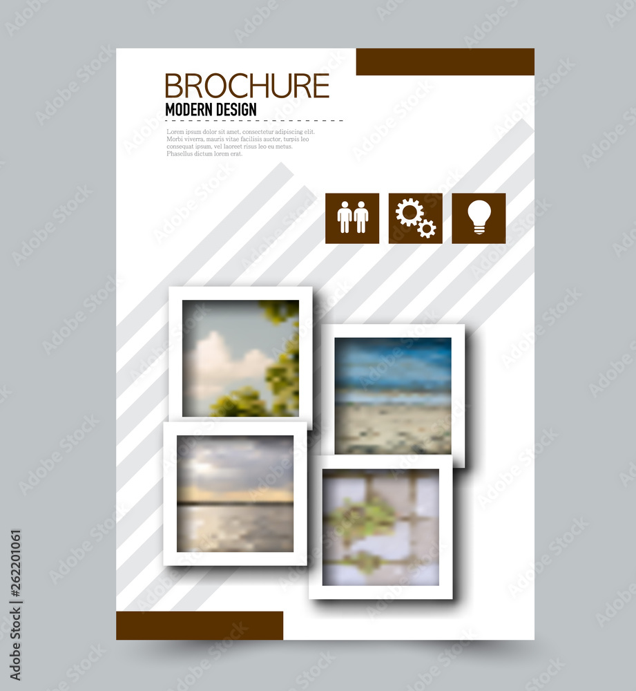 Flyer template. Brochure layout. Annual report cover or print out poster design. Brown color. Vector illustration.