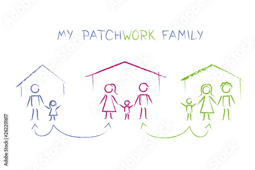 big patchwork family drawing vector illustration EPS10