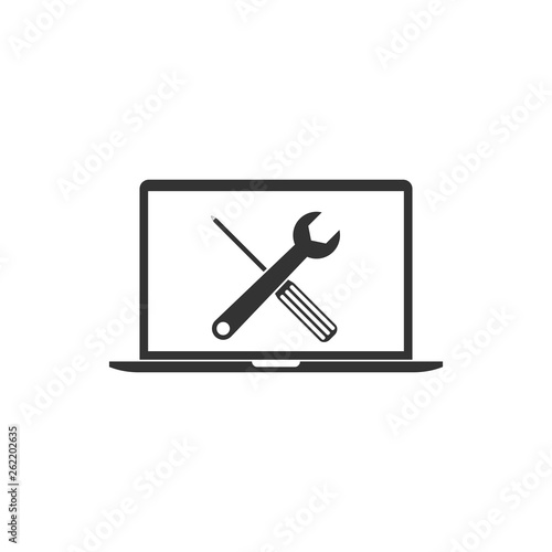 Repair, service, laptop icon. Vector illustration, flat design