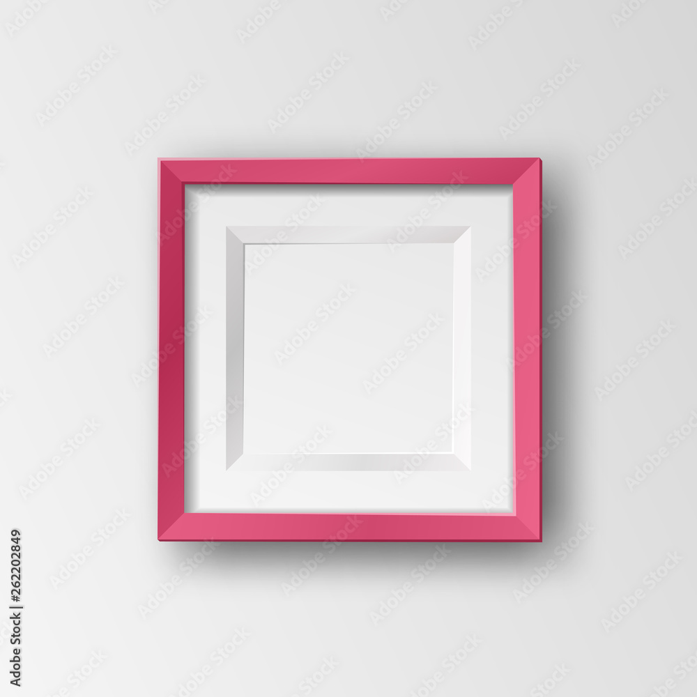 Vector realistic square empty picture frame. Mockup template with red frame boarder isolated on transparent background. Vector realistic square empty picture frame. Mockup template with red frame boarder isolated on transparent background.