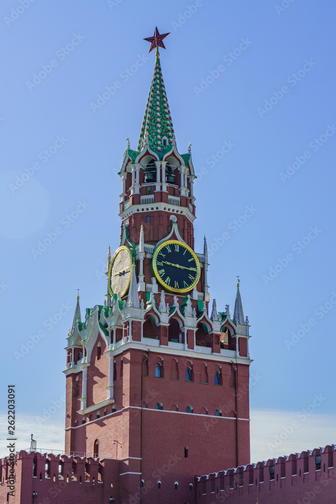 Spasskaya tower of the Kremlin on the Red Square in Moscow