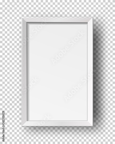 Vector realistic square empty picture frame. Mockup template with white frame boarder isolated on transparent background.