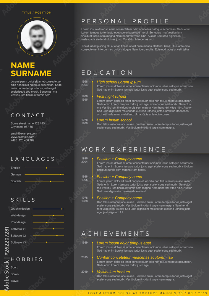 Minimalist dark resume cv template Stock Vector | Adobe Stock