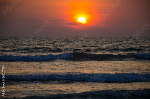 Beautiful landscape a sunset the Arabian Sea in Goa India