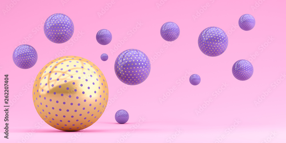 Flying spheres on a pink background. 3d render Illustration for advertising. Flying spheres on a pink background. 3d render Illustration for advertising.