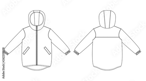 Technical drawing of children's fashion. children's hooded windbreaker.