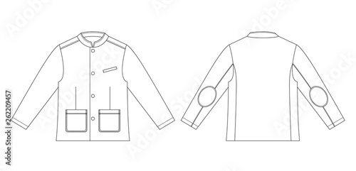 Technical drawing of children's fashion. Boys jacket with stand collar and pockets.