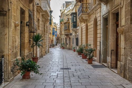 View of narrow street in the historical center of Birgu  Vittoriosa   Malta