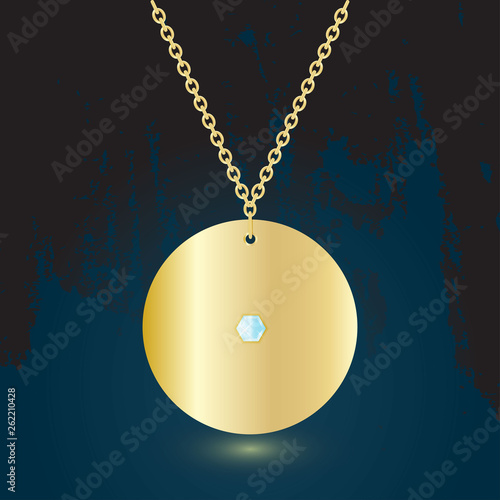 gold pendant jewelry on dark background with backlight.