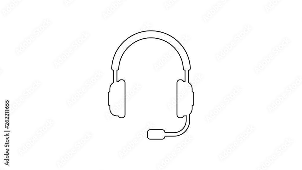 Grey Headphones with microphone line icon on white background. Earphones sign. Concept object for listening to music, service, communication and operator. 4K Video motion graphic animation Grey Headphones with microphone line icon on white background. Earphones sign. Concept object for listening to music, service, communication and operator. 4K Video motion graphic animation