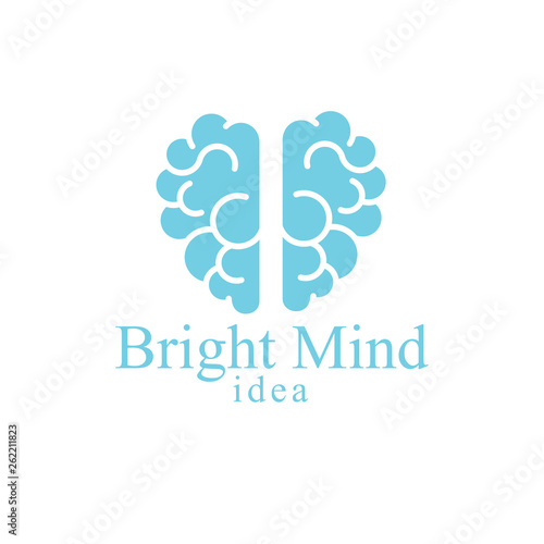 Bright Mind vector logo or icon with human anatomical brain. Thinking and brainstorming concept.