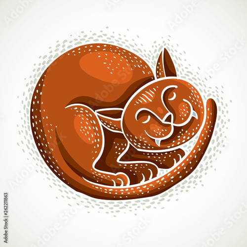 Cute cartoon doodle red cat...