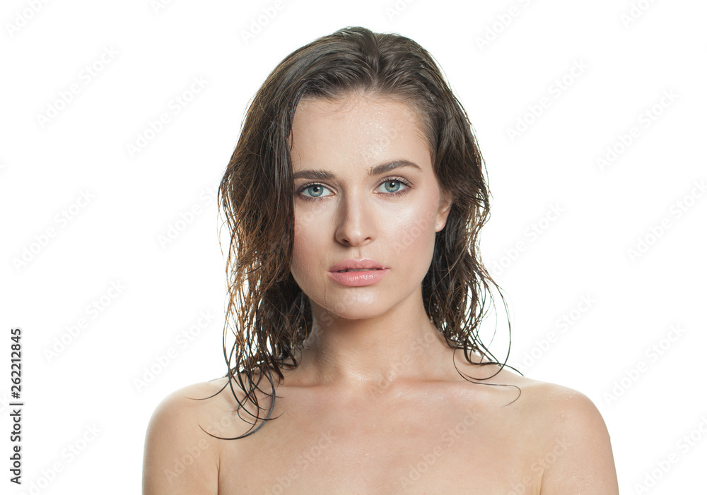 Beautiful healthy womal with wet skin after bath isolated Beautiful healthy womal with wet skin after bath isolated