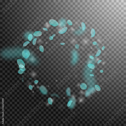 Turquoise flower petals falling down. Trending rom