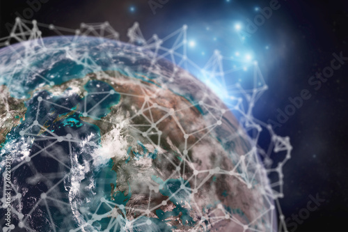 Fototapeta Naklejka Na Ścianę i Meble -  communication network around planet earth concept, elements of this image furnished by nasa b