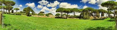 Awesome panoramic springtime landscape at Roman archaeological excavations in Ostia Antica