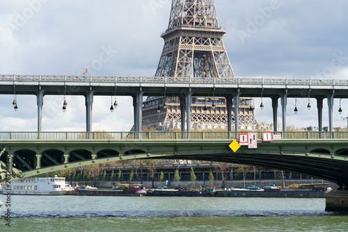 View of Eiffel tower and Bir Hakeim bridge in Paris