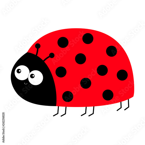 Lady bug ladybird insect icon print. Side view. Love greeting card. Cute cartoon kawaii funny baby character. Happy Valentines Day. Flat design. White background.