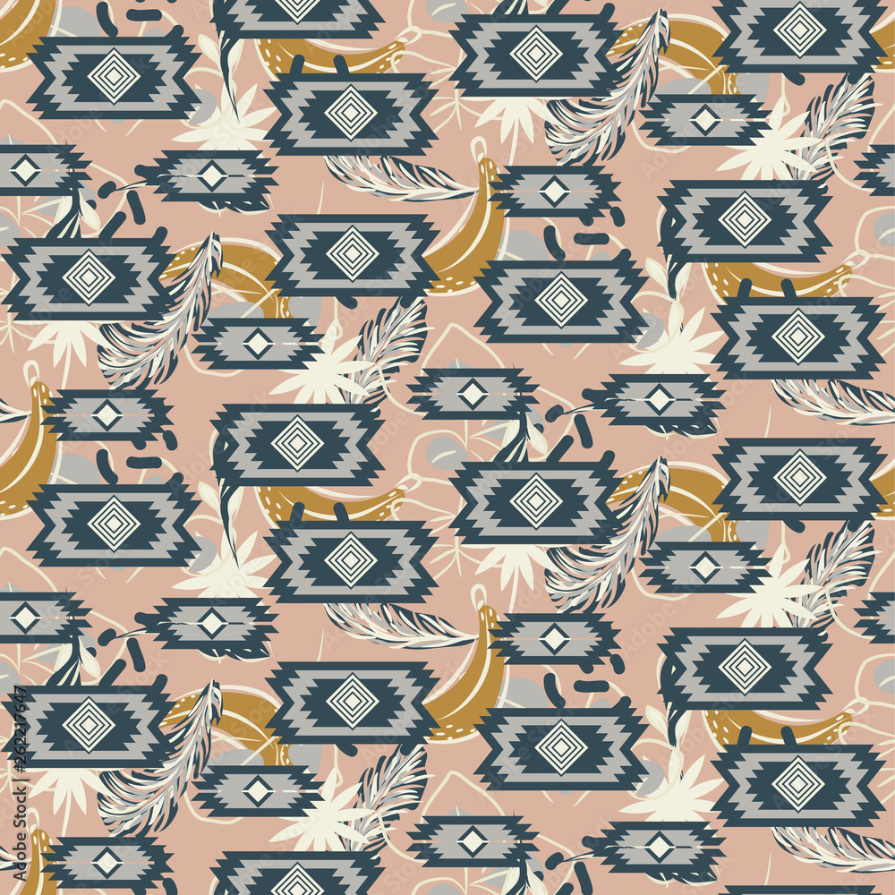 Naklejka premium Ethnic boho jungle geometric tribal seamless pattern texture.