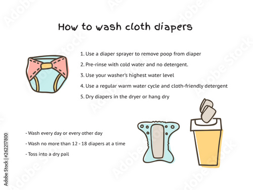 Cloth diaper vector doodle illustration isolated on white