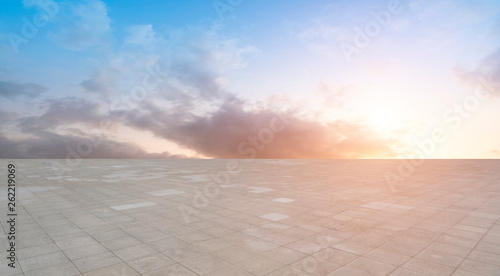 Empty Plaza Bricks and Sky Landscape..