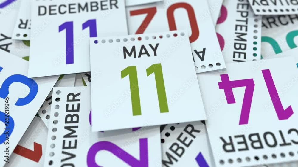 Calendar page shows May 11 date. 3D animation Calendar page shows May 11 date. 3D animation