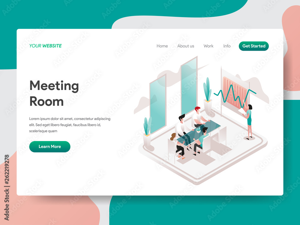 Landing page template of Meeting Room Illustration Concept. Isometric design concept of web page design for website and mobile website.Vector illustration