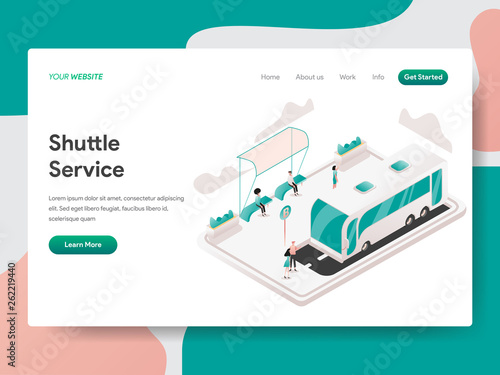 Landing page template of Shuttle Service Illustration Concept. Isometric design concept of web page design for website and mobile website.Vector illustration