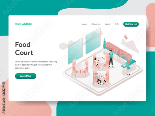 Landing page template of Food Court Illustration Concept. Isometric design concept of web page design for website and mobile website.Vector illustration