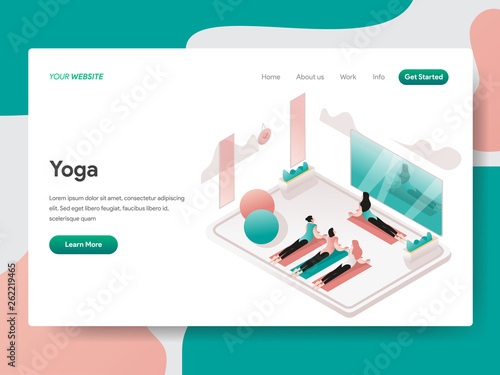 Landing page template of Yoga and Meditation Room Illustration Concept. Isometric design concept of web page design for website and mobile website.Vector illustration