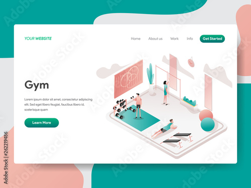 Landing page template of Gym Room Illustration Concept. Isometric design concept of web page design for website and mobile website.Vector illustration