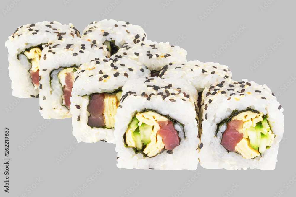 Sushi Samurai Roll with tuna and omelet with sesame Sushi Samurai Roll with tuna and omelet with sesame