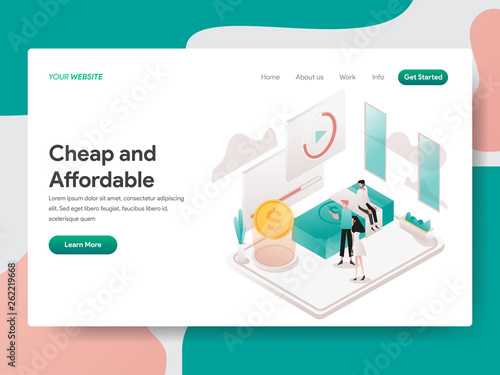 Landing page template of Cheap and Affordable Illustration Concept. Isometric design concept of web page design for website and mobile website.Vector illustration photo