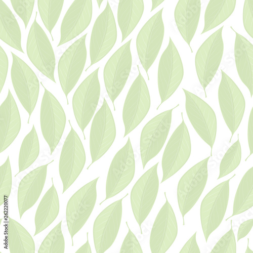 White vector seamless texture with light-green leaves