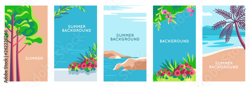 Vector set of social media stories design templates, backgrounds with copy space for text - summer landscape