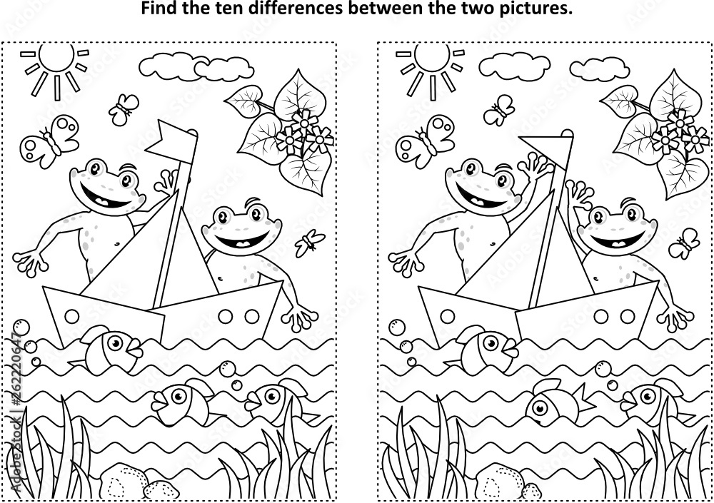 Find the ten differences picture puzzle and coloring page with summer ...