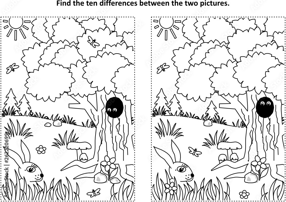 Find the ten differences picture puzzle and coloring page with summer ...
