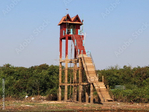 Spirit house with high stairs on Tonle Sap lake in Cambodia